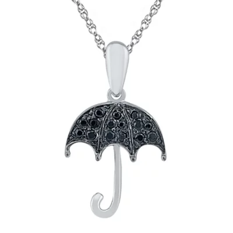 Umbrella Womens 1/10 CT. T.W. Natural Black Diamond Sterling Silver 18 Inch Pendant Necklace