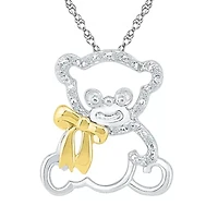 Teddy Bear Womens Diamond Accent Natural White Diamond 10K Gold Over Silver 18 Inch Pendant Necklace