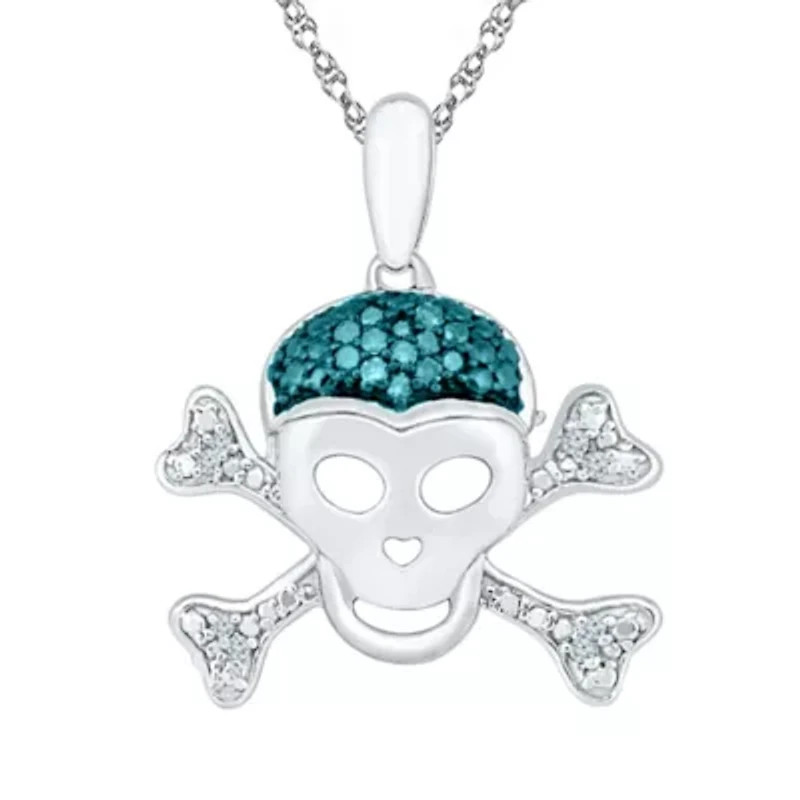 Skull Womens Diamond Accent Natural Blue Diamond Sterling Silver Skull 18 Inch Pendant Necklace