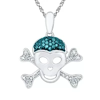 Skull Womens Diamond Accent Natural Blue Diamond Sterling Silver Skull 18 Inch Pendant Necklace