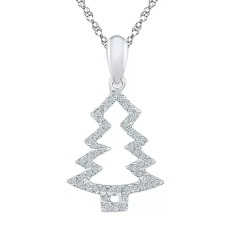 Christmas Tree Womens 1/6 CT. T.W. Natural White Diamond Sterling Silver 18 Inch Pendant Necklace
