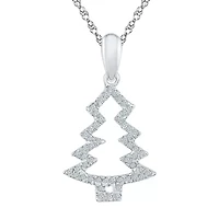 Christmas Tree Womens 1/6 CT. T.W. Natural White Diamond Sterling Silver 18 Inch Pendant Necklace