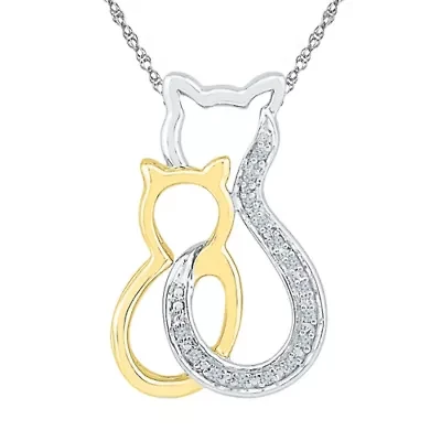"Mother And Daughter" Cat Womens Diamond Accent Natural White Diamond 10K Gold Over Silver 18 Inch Pendant Necklace