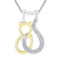 "Mother And Daughter" Cat Womens Diamond Accent Natural White Diamond 10K Gold Over Silver 18 Inch Pendant Necklace