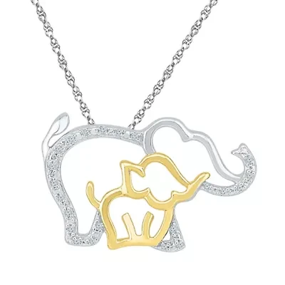 "Mother And Daughter" Elephant Womens Diamond Accent Natural White Diamond 10K Gold Over Silver 18 Inch Pendant Necklace
