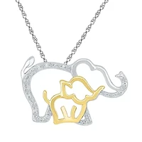 "Mother And Daughter" Elephant Womens Diamond Accent Natural White Diamond 10K Gold Over Silver 18 Inch Pendant Necklace