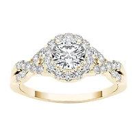 14K Yellow Gold 1 CT Round Natural Diamond Ring