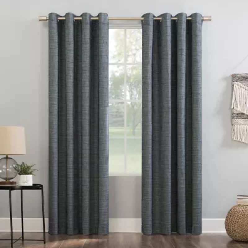 Sun Zero Kline Burlap Weave Thermal Extreme Grommet Top Energy Saving 100% Blackout Single Curtain Panel