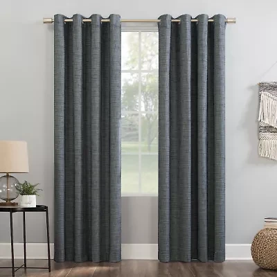 Sun Zero Kline Burlap Weave Thermal Extreme Grommet Top Energy Saving 100% Blackout Single Curtain Panel
