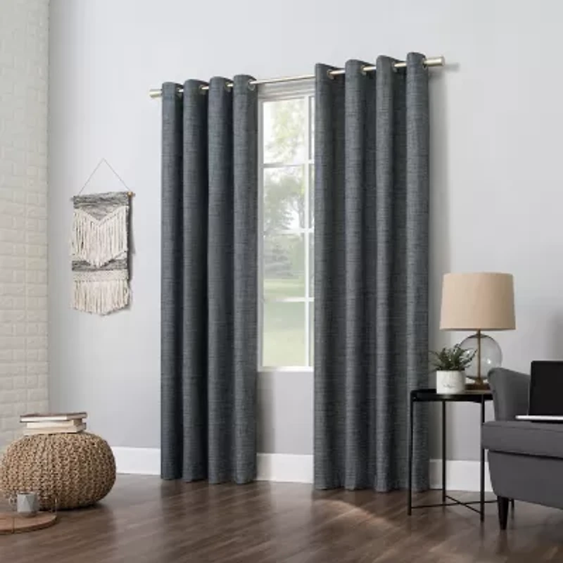 Sun Zero Kline Burlap Weave Thermal Extreme Grommet Top Energy Saving 100% Blackout Single Curtain Panel