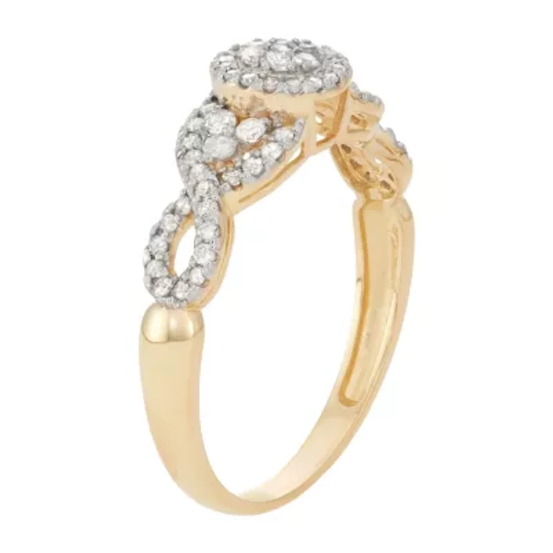 Womens 3/8 CT. T.W. Natural White Diamond 10K Gold Round Halo Cocktail Ring