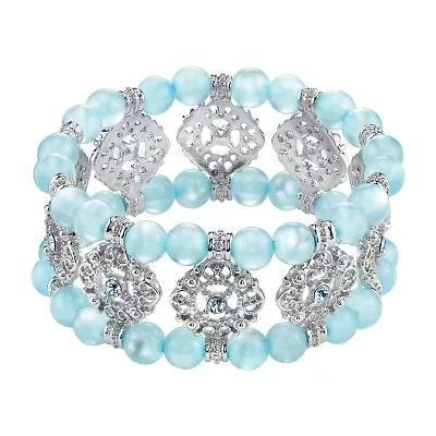 1928 Silver Tone Womens Blue Stretch Bracelet