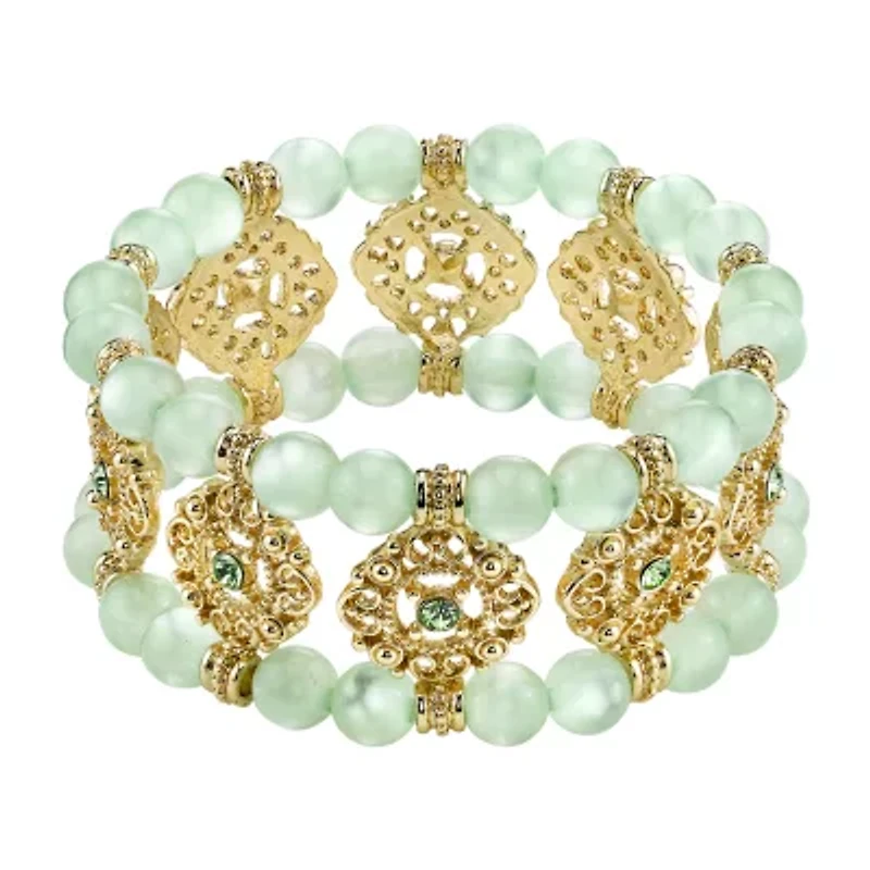 1928 Gold Tone Womens Green Stretch Bracelet