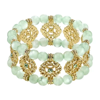 1928 Gold Tone Womens Green Stretch Bracelet