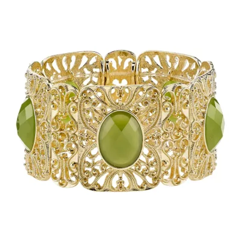 1928 Gold Tone Womens Green Stretch Bracelet