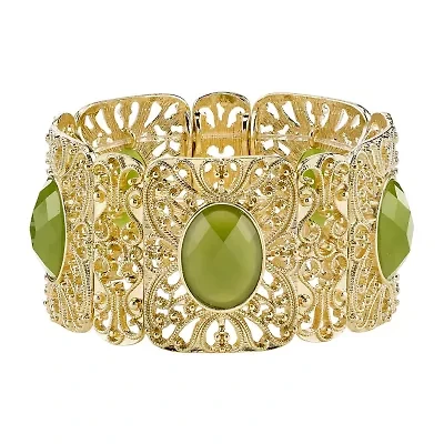 1928 Gold Tone Womens Green Stretch Bracelet