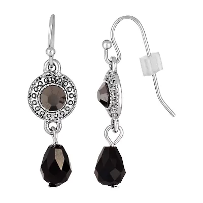 1928 Silver Tone Womens Gray Crystal Drop Earrings