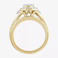 Womens 1 CT. T.W. Natural White Diamond 10K Gold Pear Side Stone Halo Engagement Ring