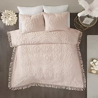 Madison Park Virginia Tufted Cotton Chenille Medallion Fringe Coverlet Set
