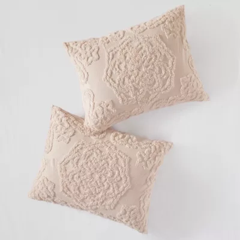 Madison Park Virginia Tufted Cotton Chenille Medallion Fringe Coverlet Set