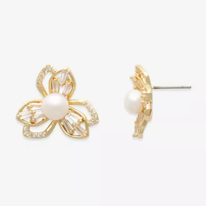 Mixit White Simulated Pearl 5mm Flower Stud Earrings