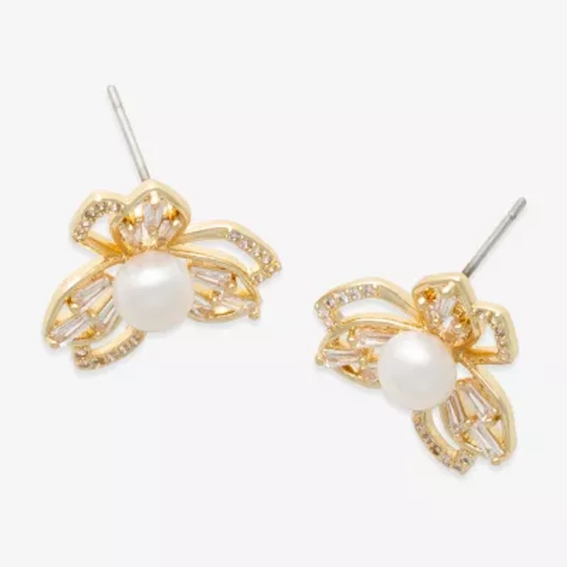 Mixit White Simulated Pearl 5mm Flower Stud Earrings