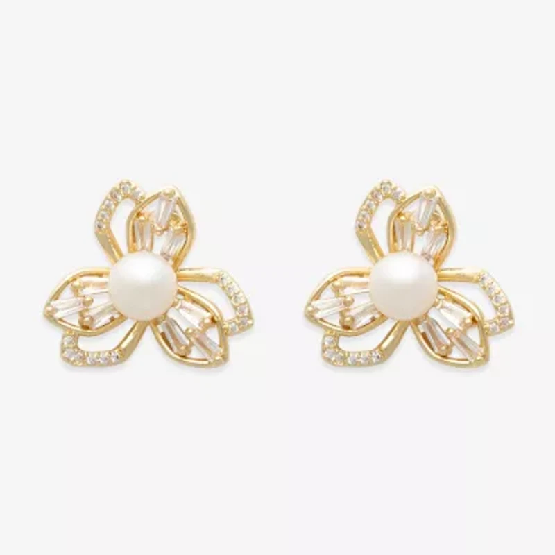 Mixit White Simulated Pearl 5mm Flower Stud Earrings