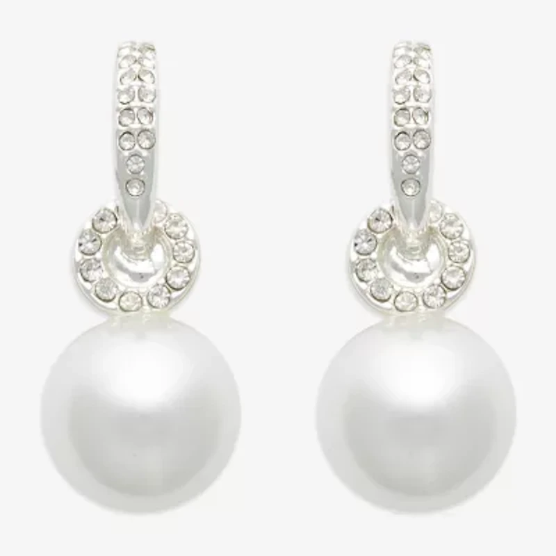 Mixit Womens White Simulated Pearl Round Drop Earrings
