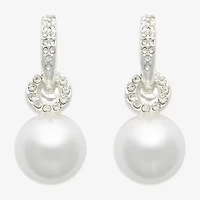Mixit Womens White Simulated Pearl Round Drop Earrings
