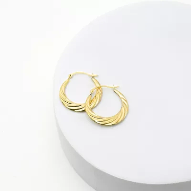 Croissant Womens 10K Gold 21.1mm Round Hoop Earrings