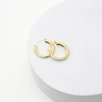Womens White Crystal 10K Gold 18mm Round Hoop Earrings