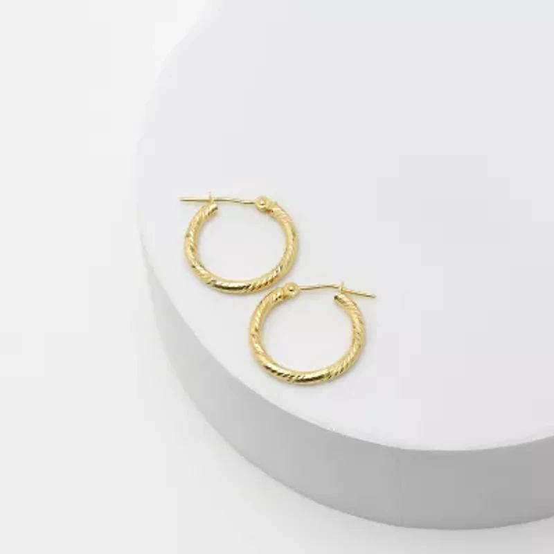 Diamond Cut Womens 14K Gold 18mm Hoop Earrings