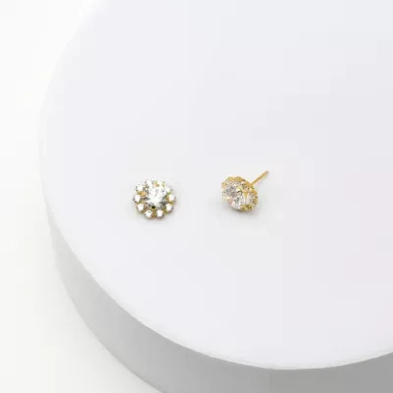 Cluster Flower Cubic Zirconia Stud Earrings 14K Gold