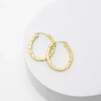 14K Yellow Gold Diamond-Cut Oval Hoop Earrings