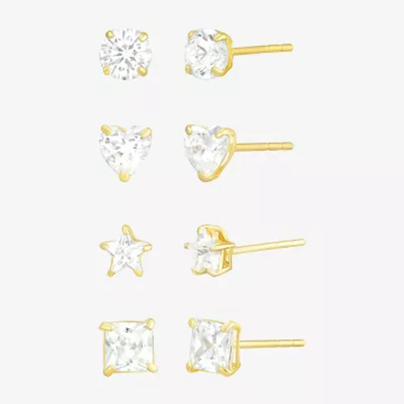 10K Gold 4 Pair Earring Set