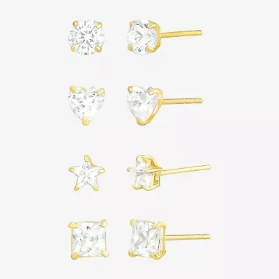10K Gold 4 Pair Earring Set