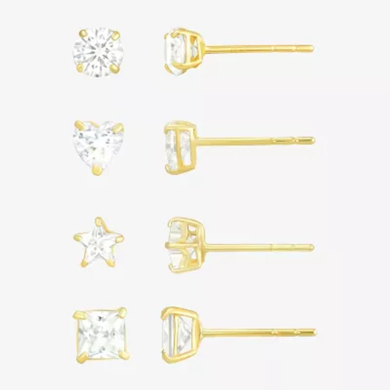 10K Gold 4 Pair Earring Set