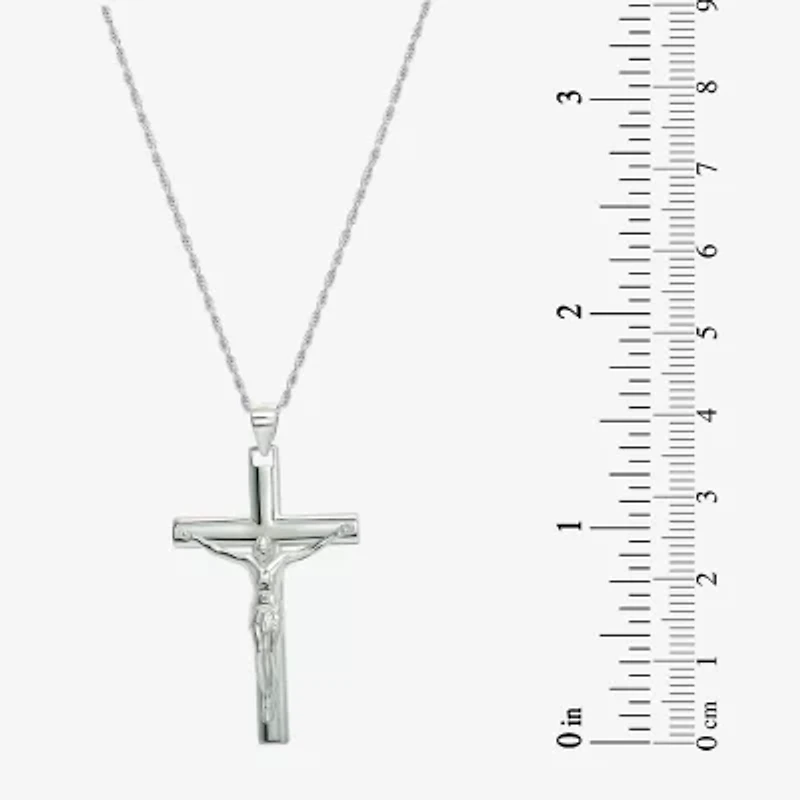 Crucifix Mens Sterling Silver Cross 24 Inch Pendant Necklace