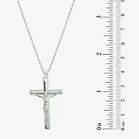 Crucifix Mens Sterling Silver Cross 24 Inch Pendant Necklace