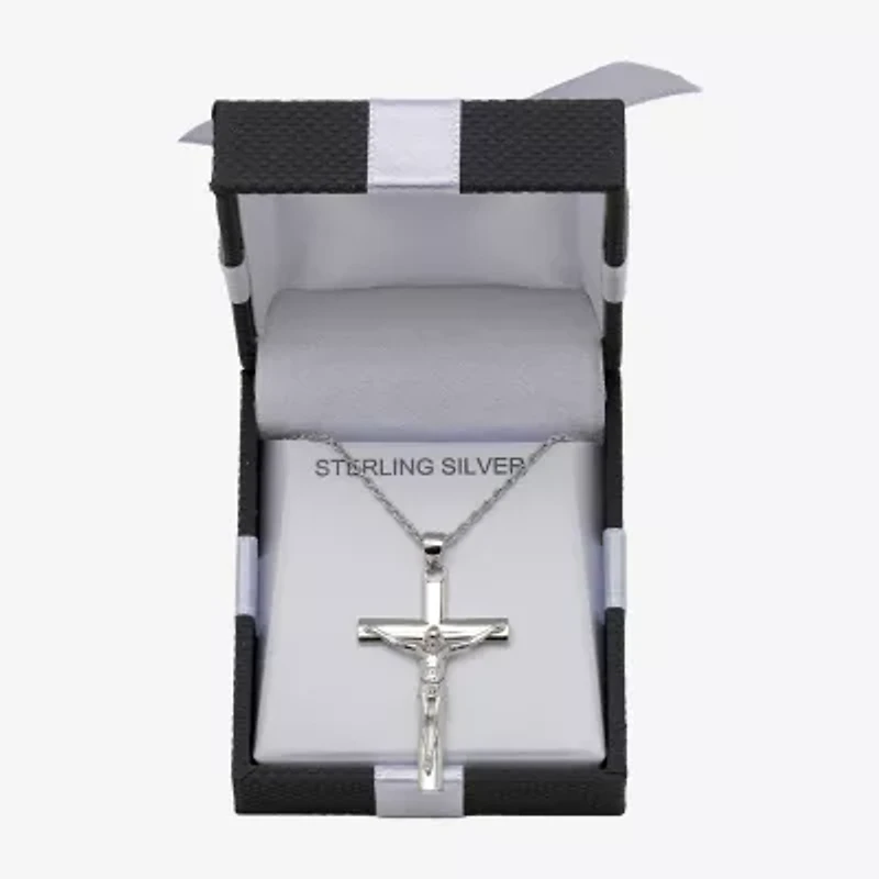 Crucifix Mens Sterling Silver Cross 24 Inch Pendant Necklace