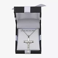 Crucifix Mens Sterling Silver Cross 24 Inch Pendant Necklace