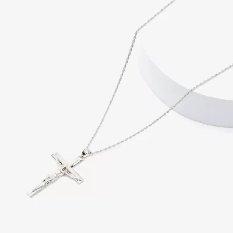 Crucifix Mens Sterling Silver Cross 24 Inch Pendant Necklace