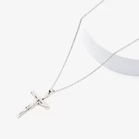 Crucifix Mens Sterling Silver Cross 24 Inch Pendant Necklace