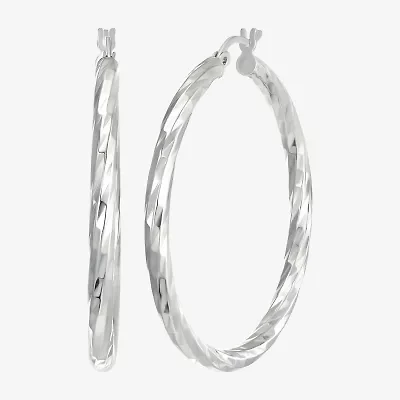 Womens Sterling Silver 40mm Round Hoop Earrings