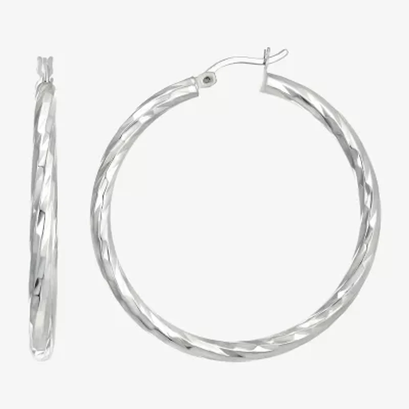 Womens Sterling Silver 40mm Round Hoop Earrings