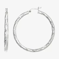 Womens Sterling Silver 40mm Round Hoop Earrings