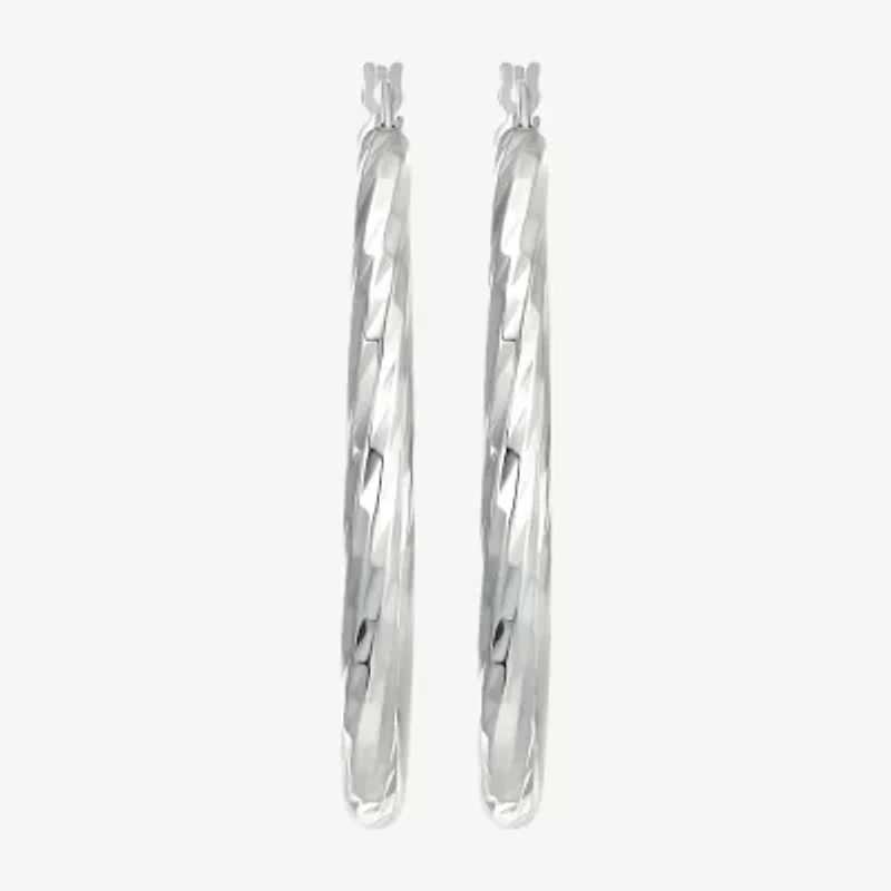 Womens Sterling Silver 40mm Round Hoop Earrings