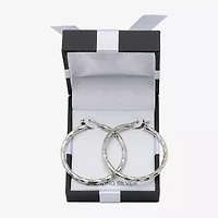 Womens Sterling Silver 40mm Round Hoop Earrings