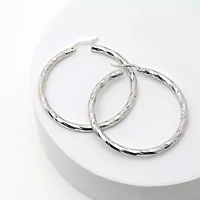 Womens Sterling Silver 40mm Round Hoop Earrings