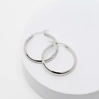 Womens Sterling Silver 31mm Round Hoop Earrings